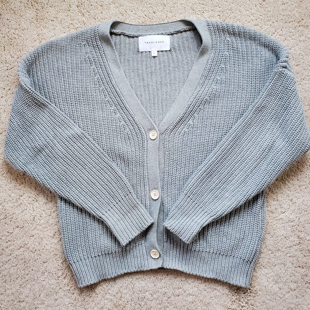 Tradlands Shelter Cotton Cardigan In Quail Gray
